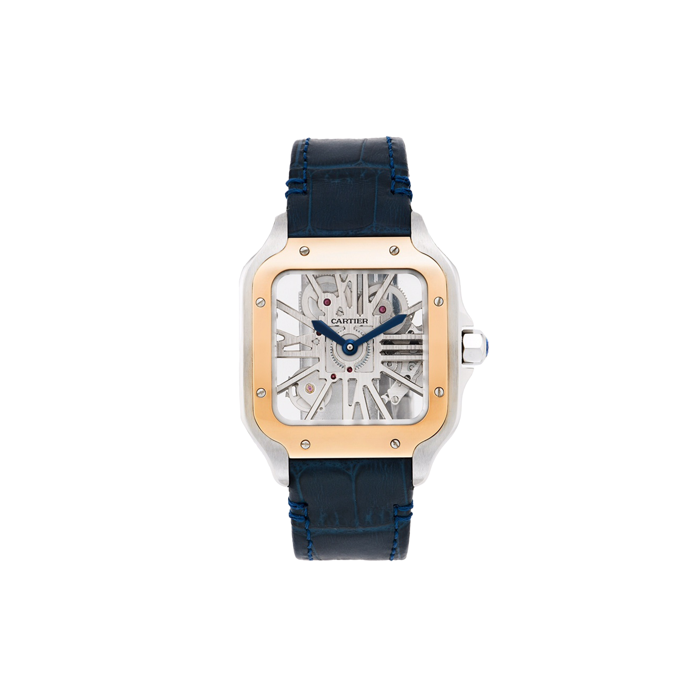 CARTIER SANTOS SKELETON WATCH WITH BLUE LEATHER STRAP WATCH WHSA0024